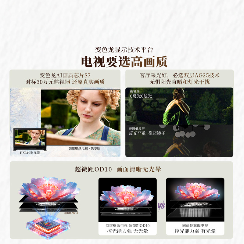创维壁纸电视悦享版 75英寸 75AC11H 超薄无缝贴墙 一级能效 Mini LED 内置回音壁 不反光电视高清大图