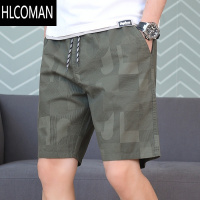 HLCOMAN2025新款男装印花黑色短裤男士夏季薄款外穿的潮牌休闲五分裤