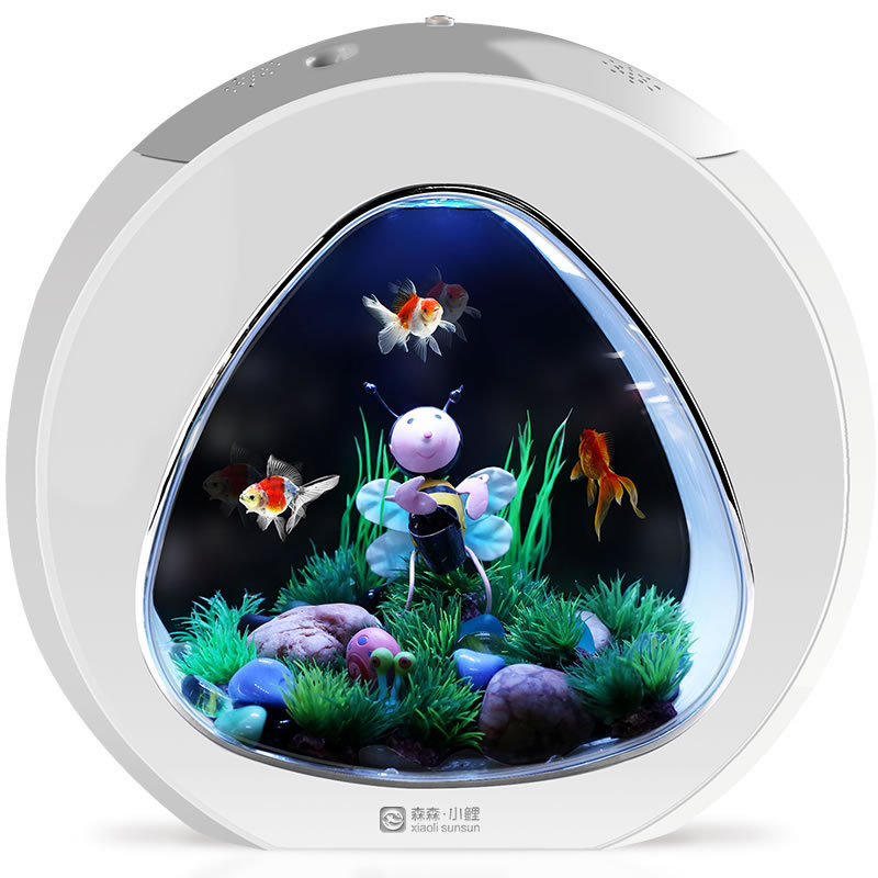 鱼缸水族箱小型办公室桌面迷你免换水圆形斗鱼缸微景观生态缸高清大图