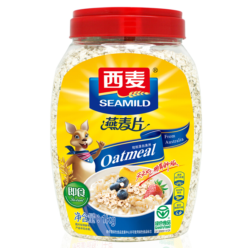 西麦 纯燕麦片1000g/桶 即食免煮 不添加蔗糖 营养早餐 冲饮麦片