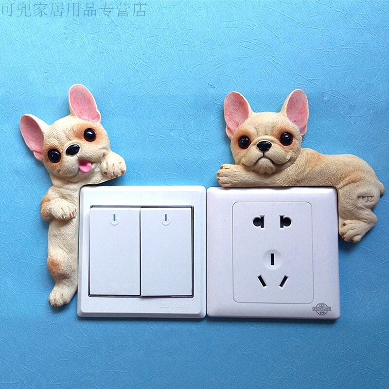 18新款时尚法国斗牛犬开关贴树脂3d开关套帖汪星人法斗插座帖墙贴好品质