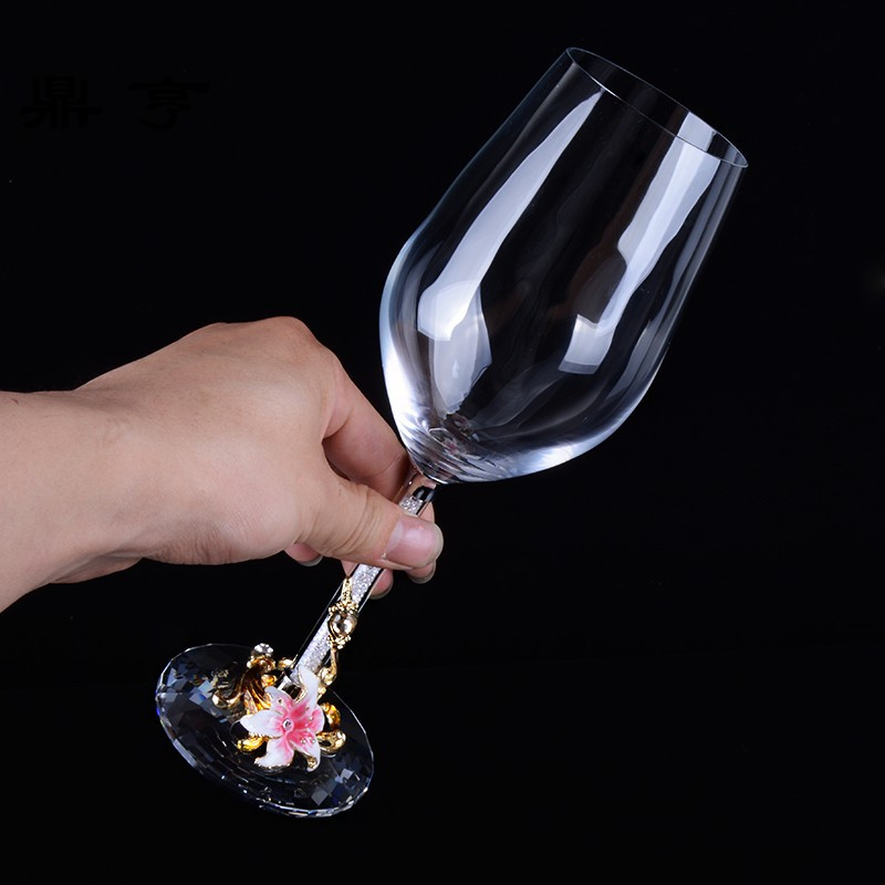 鼎亨欧式红酒杯珐琅彩高脚杯醒酒器套装无铅水晶杯子大号刻字结婚