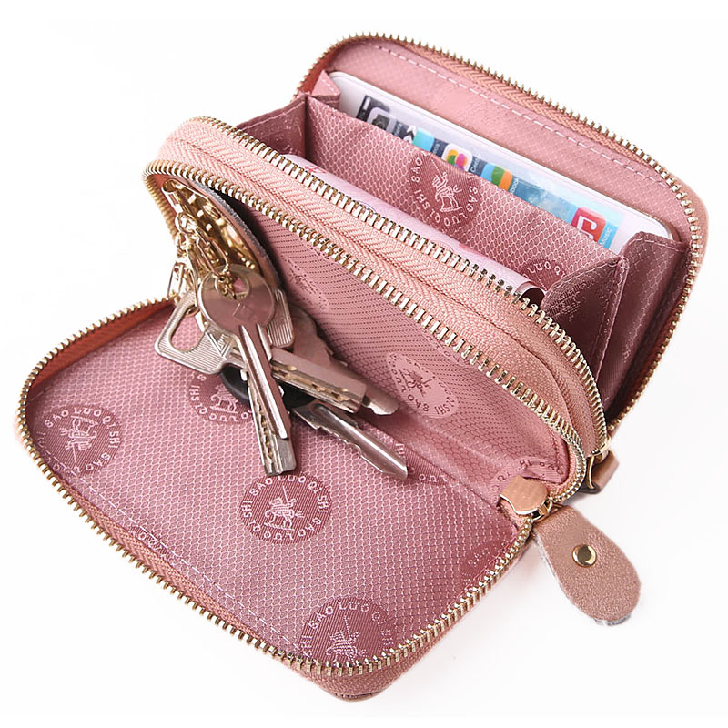 母亲节礼物牛皮钥匙包多功能小零钱包手机包女式真皮双层拉链手拎