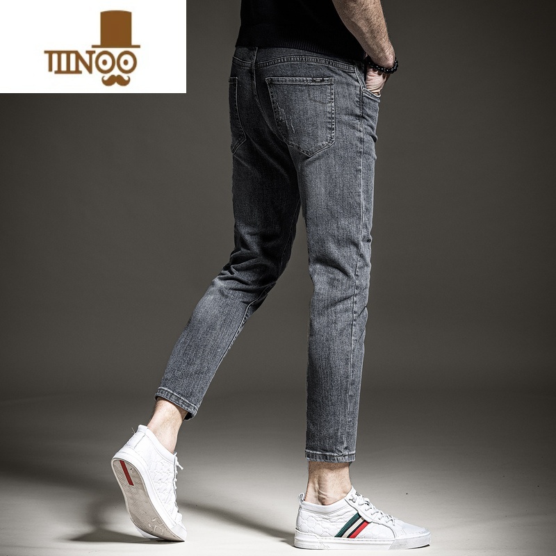 YANXU夏季薄款九分男士牛仔裤修身小脚直筒休闲弹力长裤子潮流韩九高清大图