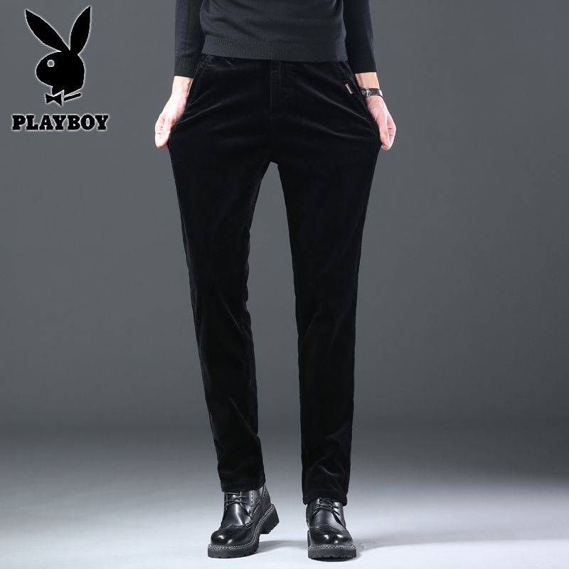 花花公子新款高品质灯芯绒男裤松紧腰头休闲裤弹力修身小直筒裤（支持代发）高清大图