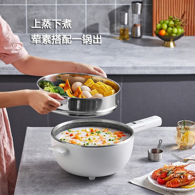 摩动电炒锅多功能炒菜不粘煎炒MD-DCG03L(带不锈钢蒸笼)高清大图