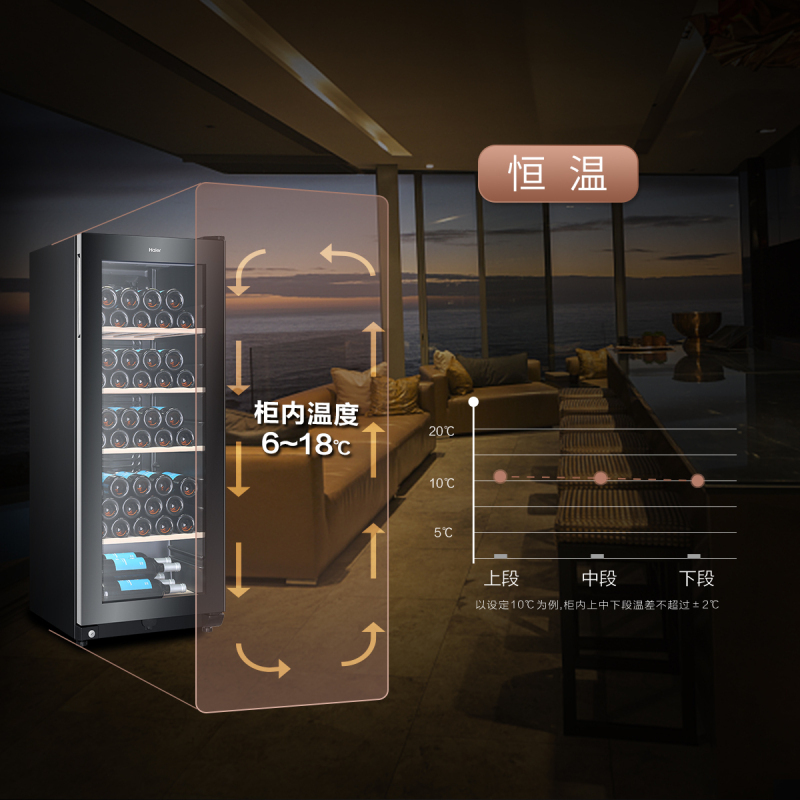 海尔(Haier)52瓶 酒柜 恒温恒湿 电子精控 低震降噪 榉木酒架 专业酒柜 WS052