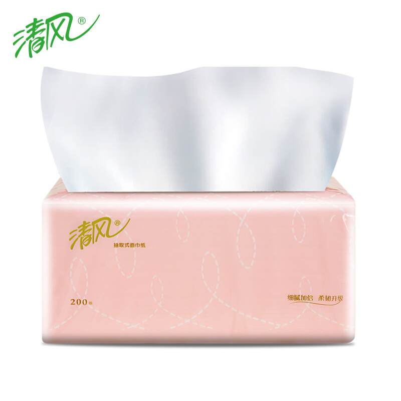 清风 抽纸抽取式面巾纸200抽9包婴儿家用卫生纸餐巾纸纸巾 1提/3包 3提 企业定制