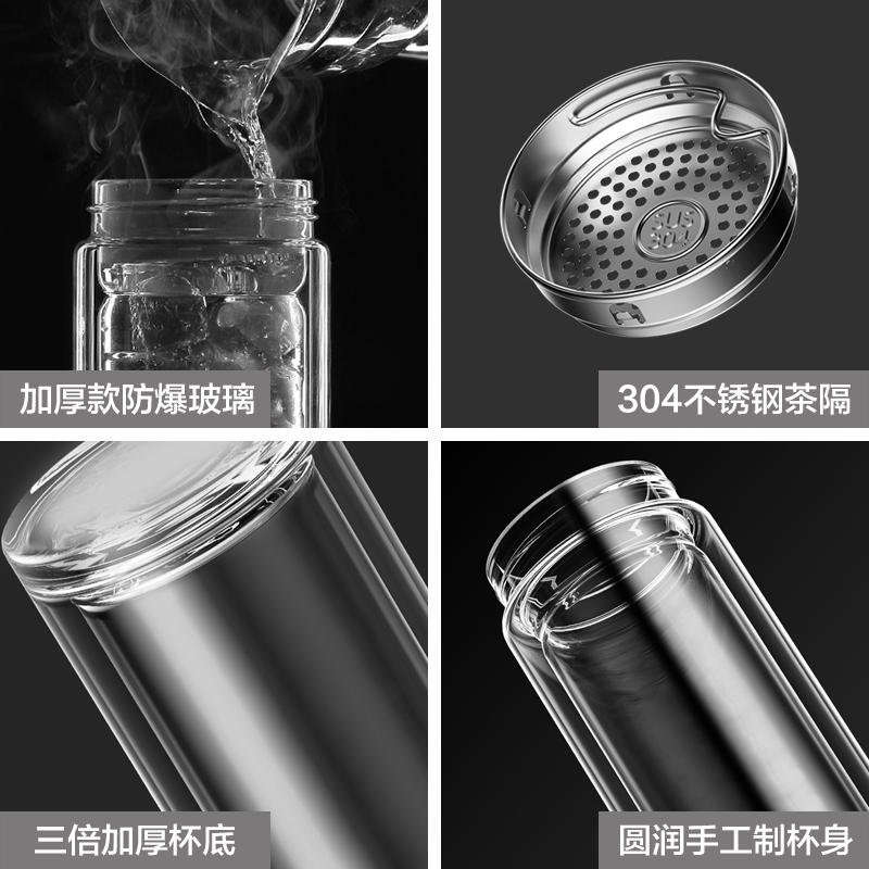 家柏饰(CORATED)双层玻璃杯加厚便携定做水杯印字广告杯批发小礼品茶水杯定制logo 爵士黑330ml高清大图