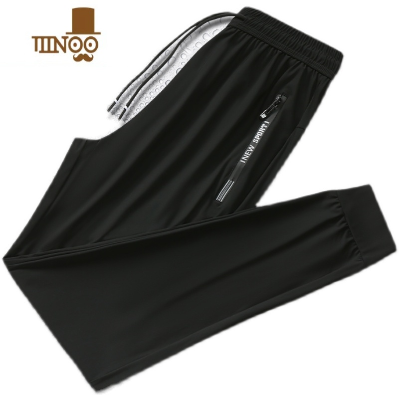 YANXU冰丝裤子男款夏季弹力宽松大码束脚速干运动裤男士九分休闲裤秋季高清大图