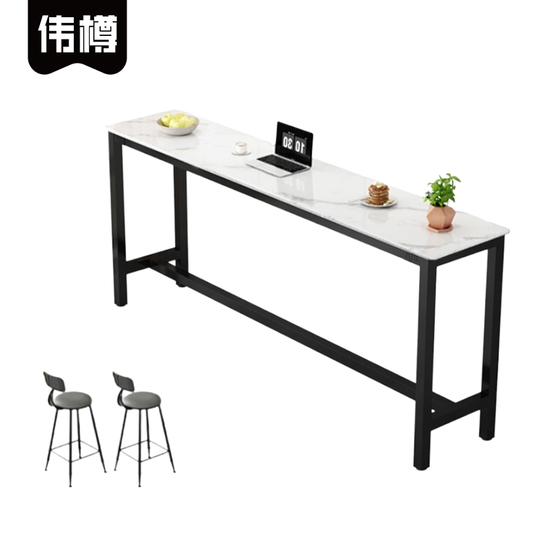 伟樽岩板长条桌100*40*105cm+椅子*2套高清大图