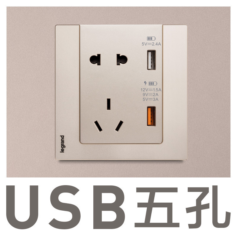 罗格朗legrand官方旗舰店开关插座面板逸远磨砂金5五孔二三插家用多孔