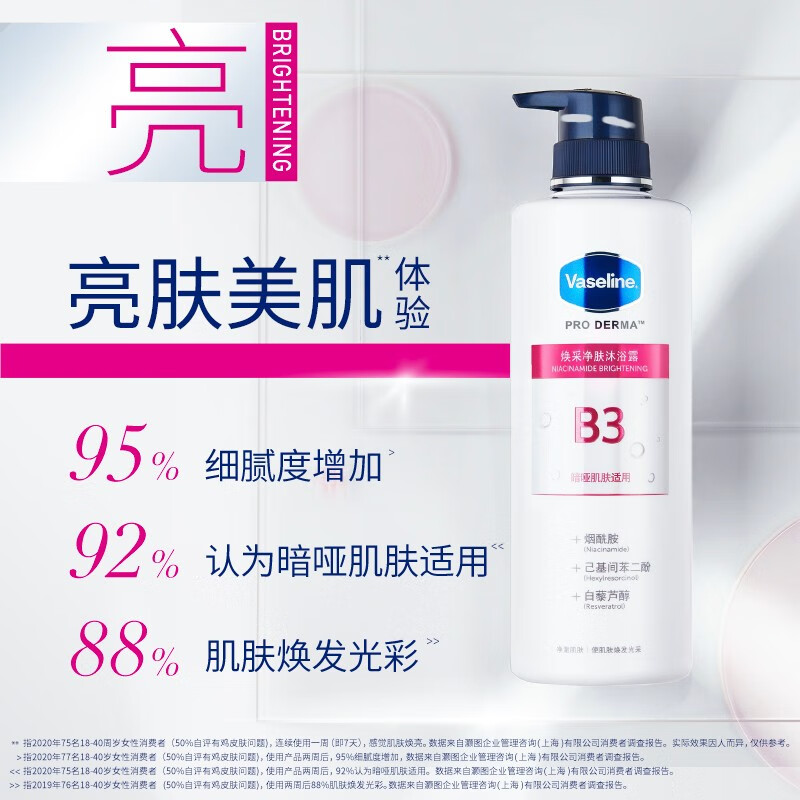 凡士林烟酰胺焕亮净肤沐浴露500ml 男士女士大瓶保湿沐浴香体皂液