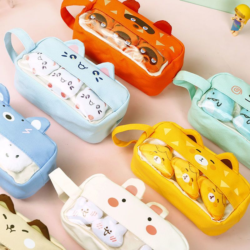 ins笔袋大容量女生多功能手提文具袋帆布可爱胸针笔袋