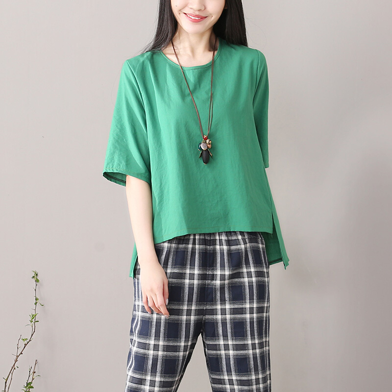文艺棉麻套装女2018夏季新款亚麻短袖休闲七分裤宽松阔腿裤两件套