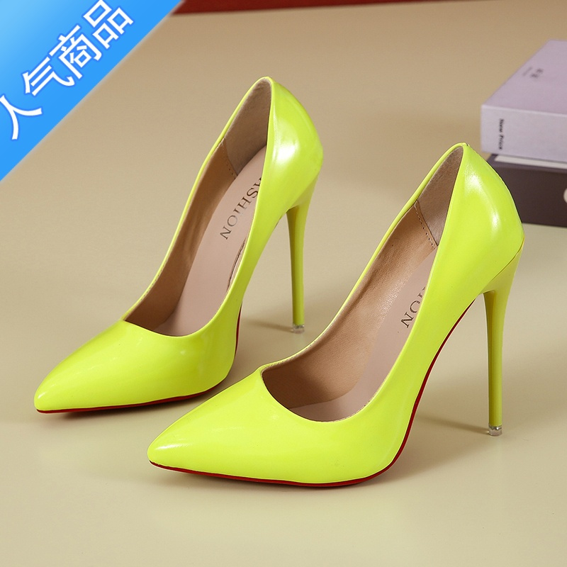 suntek3545码欧美水果色12cm高跟鞋超细跟女鞋浅口尖头漆皮单鞋大码ol