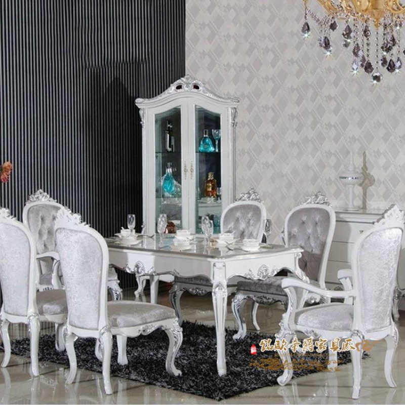 欧式餐桌椅组合 时尚实木餐桌 新古典布艺餐椅餐厅饭桌长方形餐桌 餐桌
