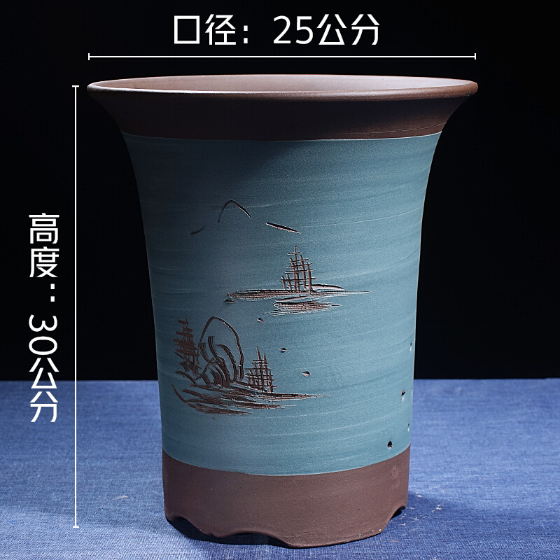 宜兴紫砂陶瓷特大号大口径兰花盆绿萝吊兰陶瓷花盆花盆