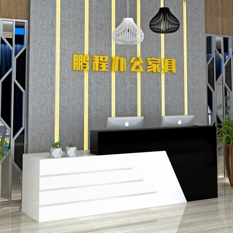 简约前台接待桌收银台时尚办公前台柜烤漆吧台仿大理石咨询桌
