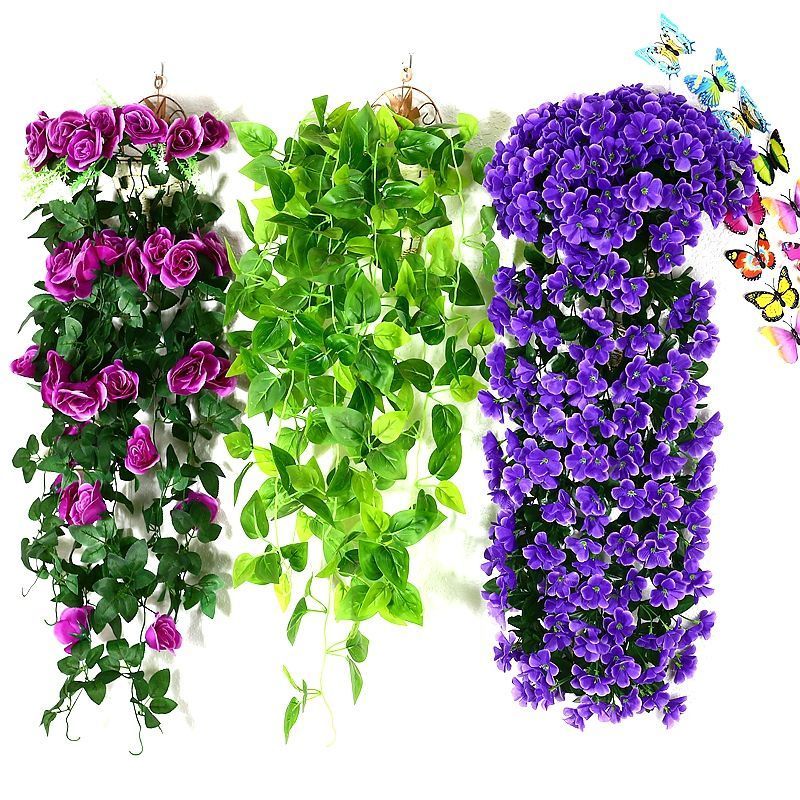 仿真紫罗兰假花客厅挂墙上壁挂植物装饰垂吊假花藤条藤蔓吊兰吊篮