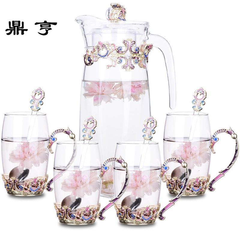 鼎亨LUXURY欧式珐琅彩水杯水壶套装家用个性花茶杯果汁杯耐热玻璃