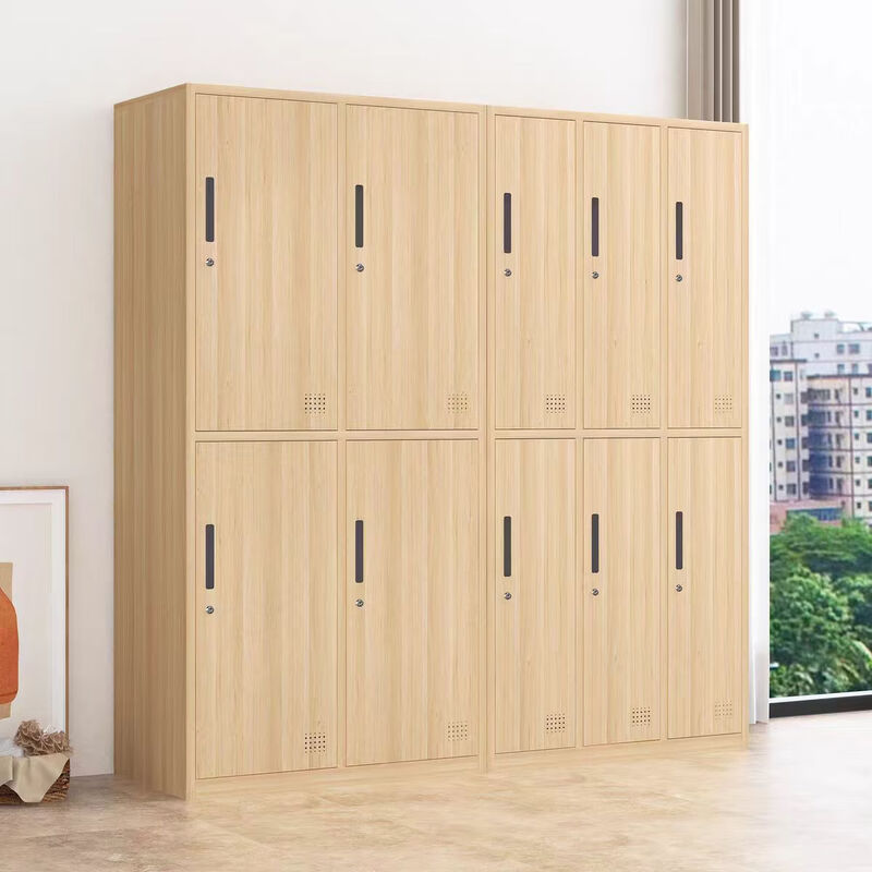 晋舰钢制仿木纹转印更衣柜员工宿舍铁皮衣柜鞋柜办公室储物柜三门A款高清大图