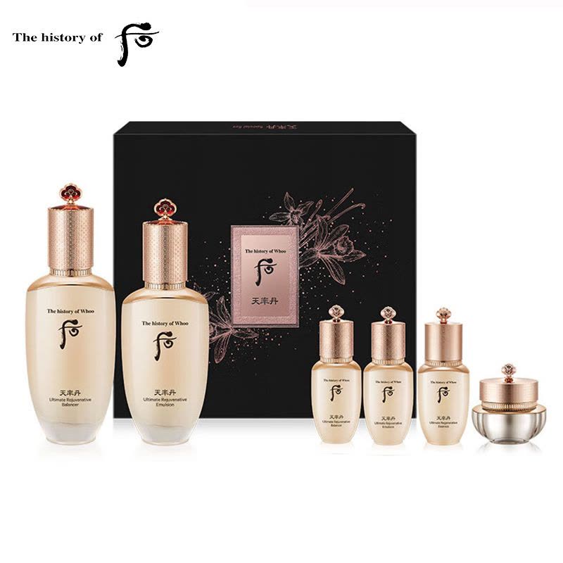 韩国Whoo 后 天率丹6件套补水改善肌肤光泽提拉紧致天率丹还幼平衡水乳新版企划版两件套 提拉水乳礼盒6件套护肤品套装图片