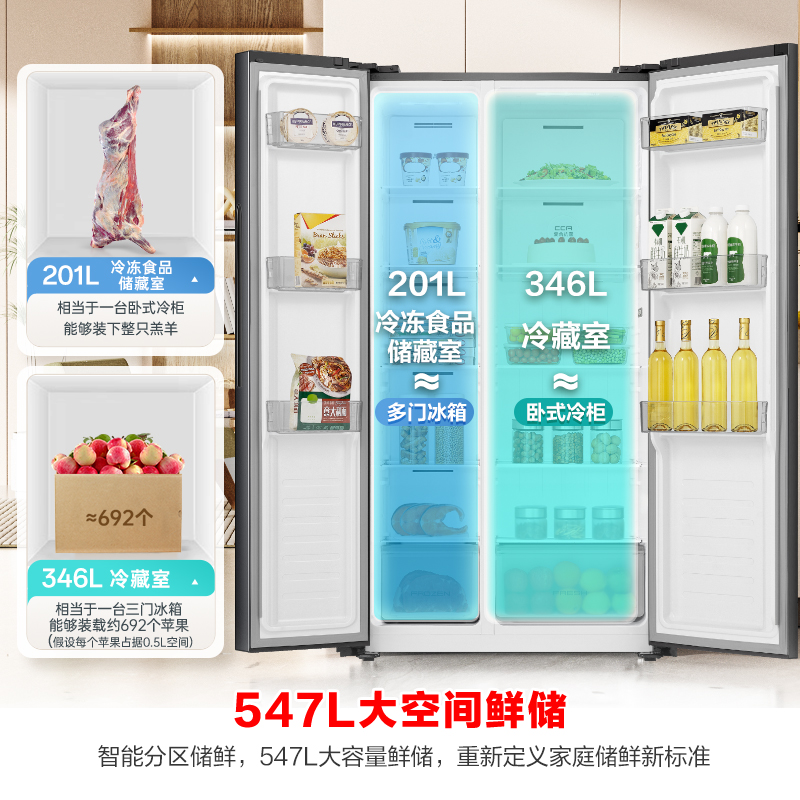 容声547升双开门对开门电冰箱家用一级能效风冷无霜变频节能超薄大容量以旧换新国家补贴BCD-547WD12HP高清大图