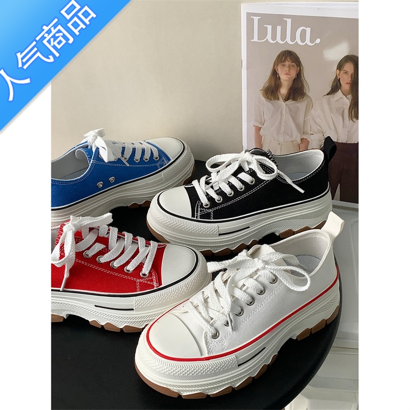 SUNTEK易少年 港风厚底帆布鞋女ins超火百搭运动休闲板鞋2023春季新高清大图