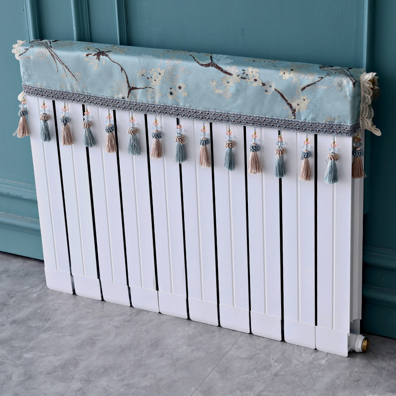 欧式家用暖气片装饰防尘罩新中式防熏黑墙老式布艺暖气罩布艺盖巾 芳华蓝色 长60cm*厚度10cm*高度(含穗)20cm高清大图