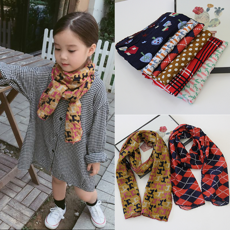 韩版儿童围巾秋冬季薄款宝宝围巾卡通多色棉麻男女童防风纱巾围脖视频