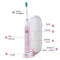 飞利浦(Philips)电动牙刷 声波震动式 成人男女充电式牙刷 健康净白型 31000转/分钟 樱花粉HX6761