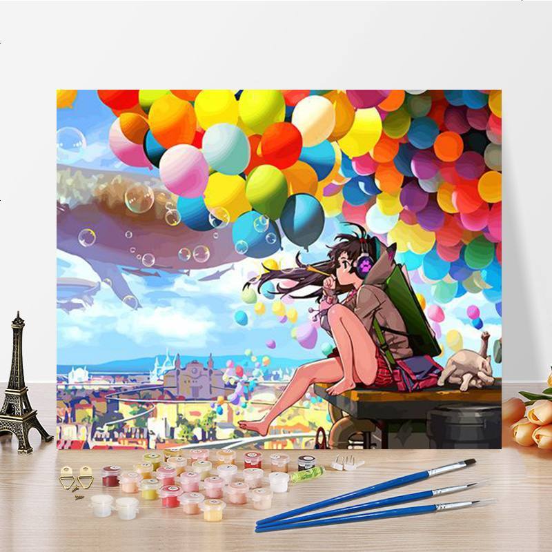 蘑菇说 数字油画卡通动漫油彩画手工填充画风景压画客厅卧室装饰画