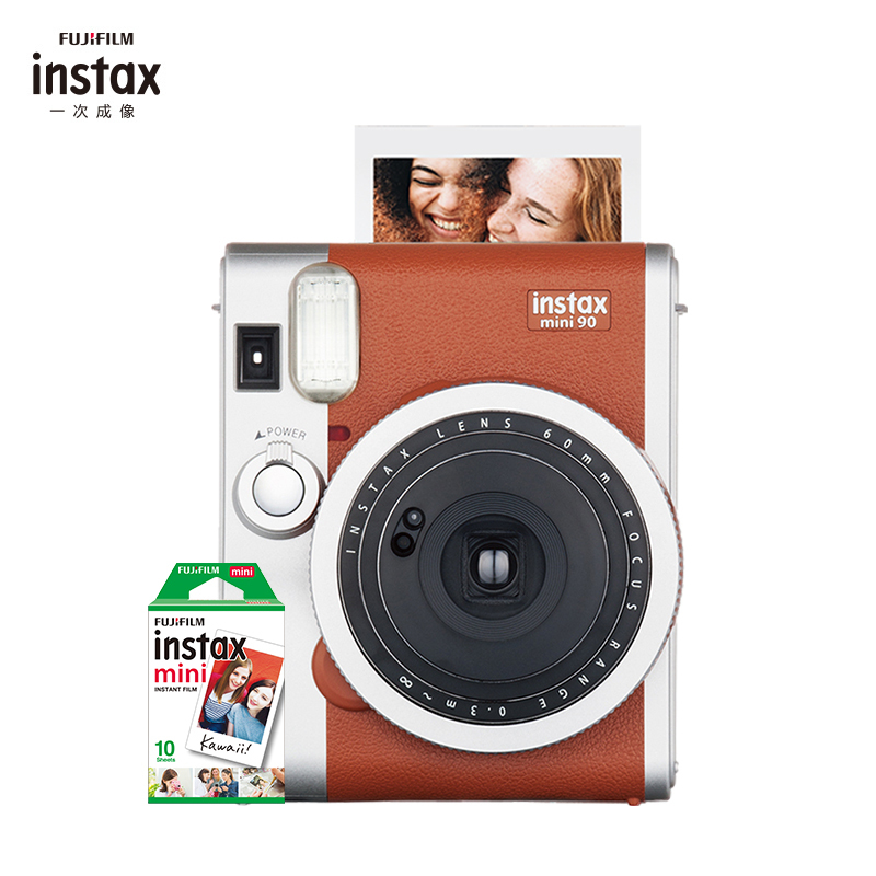 富士(FUJIFILM)INSTAX 立拍立得 一次成像 胶片相机 mini90银棕色 套装一(含10张相纸)