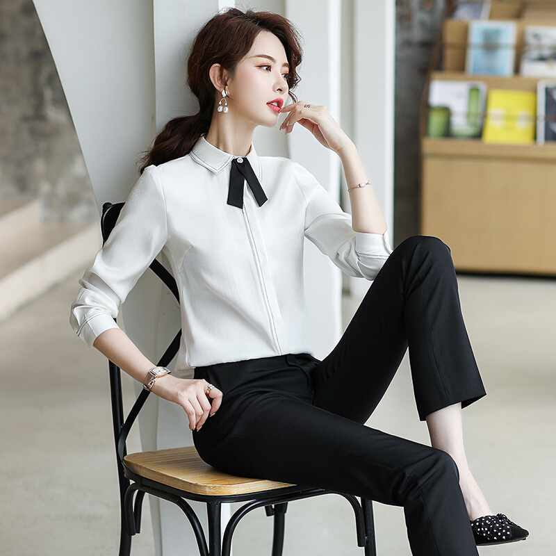 岚心云职业套装白色衬衫女工装长袖正装防走光轻熟风上衣设计感女小众