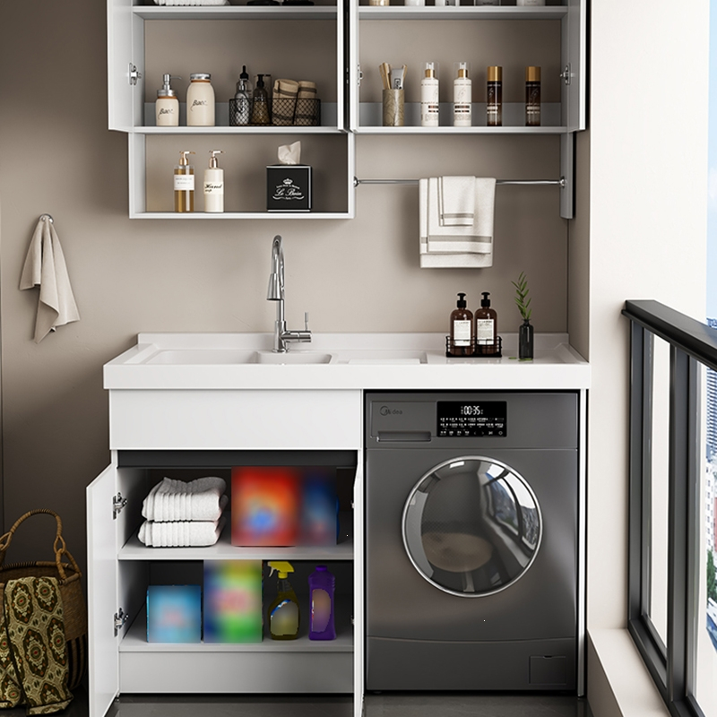 古达定制太空铝阳台洗衣机柜组合定制洗衣台盆带搓板一体洗衣柜伴侣