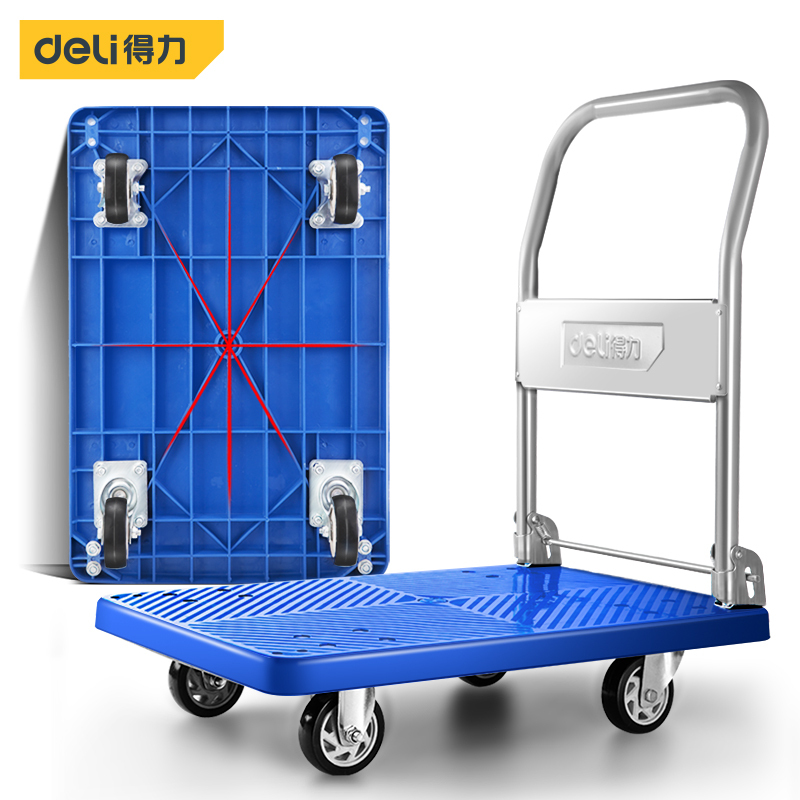 得力(deli) 折叠平板车耐用手推车拉货车小拖车四轮搬运车73x47cm承重约300斤 DL6111