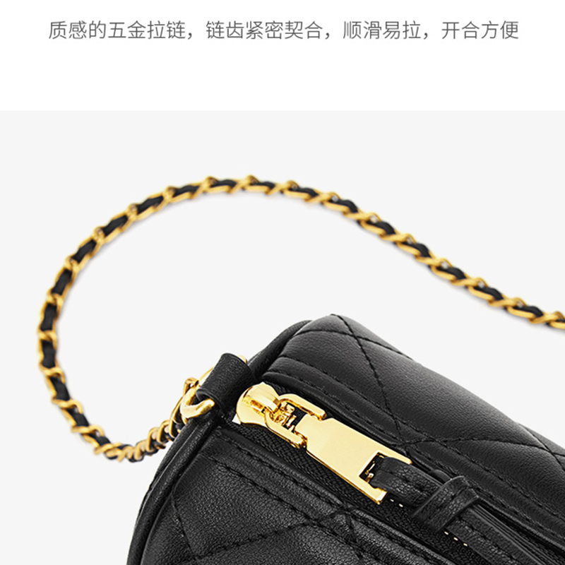 马克华菲牛皮包包女包时尚菱格单肩斜挎包新潮百搭圆筒小金球链条包