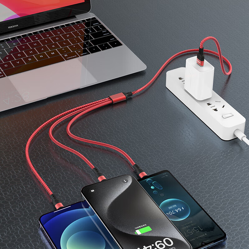 沃品一拖三数据线LC026 黑色高清大图