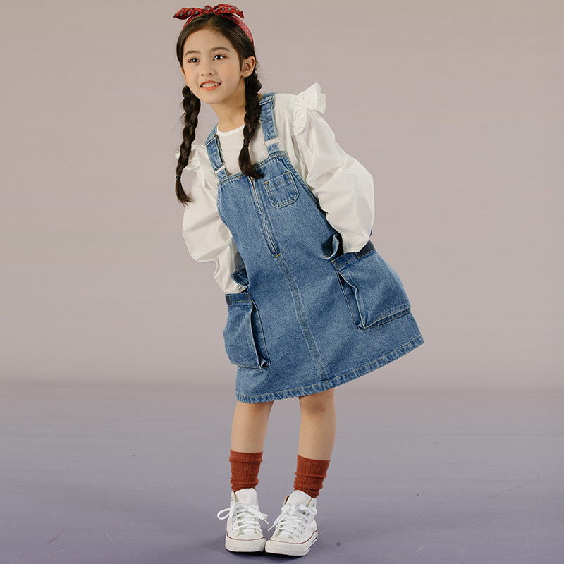 班蒂纳童装春夏新款女童牛仔裙时尚宝宝吊带裙儿童he08
