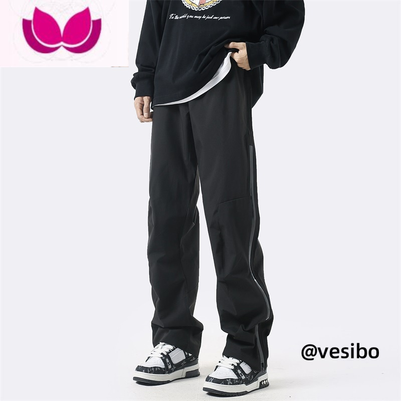 七斓美式机能冲锋裤男春季高街vibe复古黑色工装裤设计感拉链休闲长裤