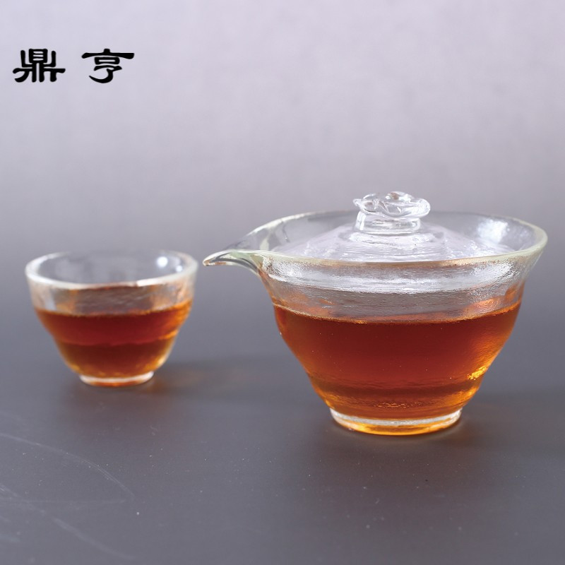 鼎亨出口日本加厚玻璃盖碗手工磨砂锤纹三才盖碗公道杯手抓壶小泡