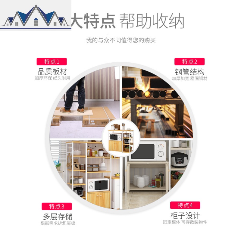 置物架厨房微波炉架子多层多功能厨房收纳落地式调味料碗架省空间 三维工匠高清大图