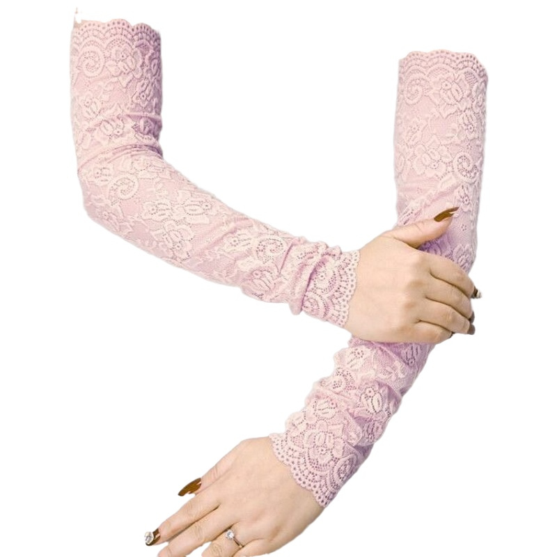 开车冰丝袖套防晒女手套袖子挡紫外线蕾丝薄冰丝护臂手臂套袖夏季蕾丝
