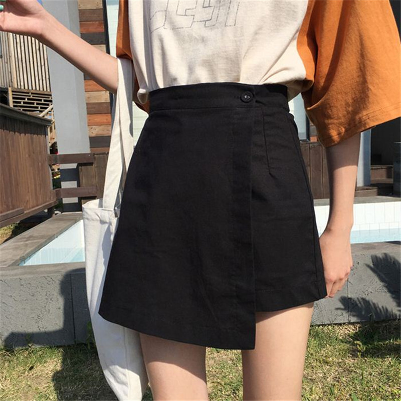 2018夏季新款不规则韩版半身裙裤女胖mm高腰a字短裙裤裙显瘦200斤黑色M建议85-100斤