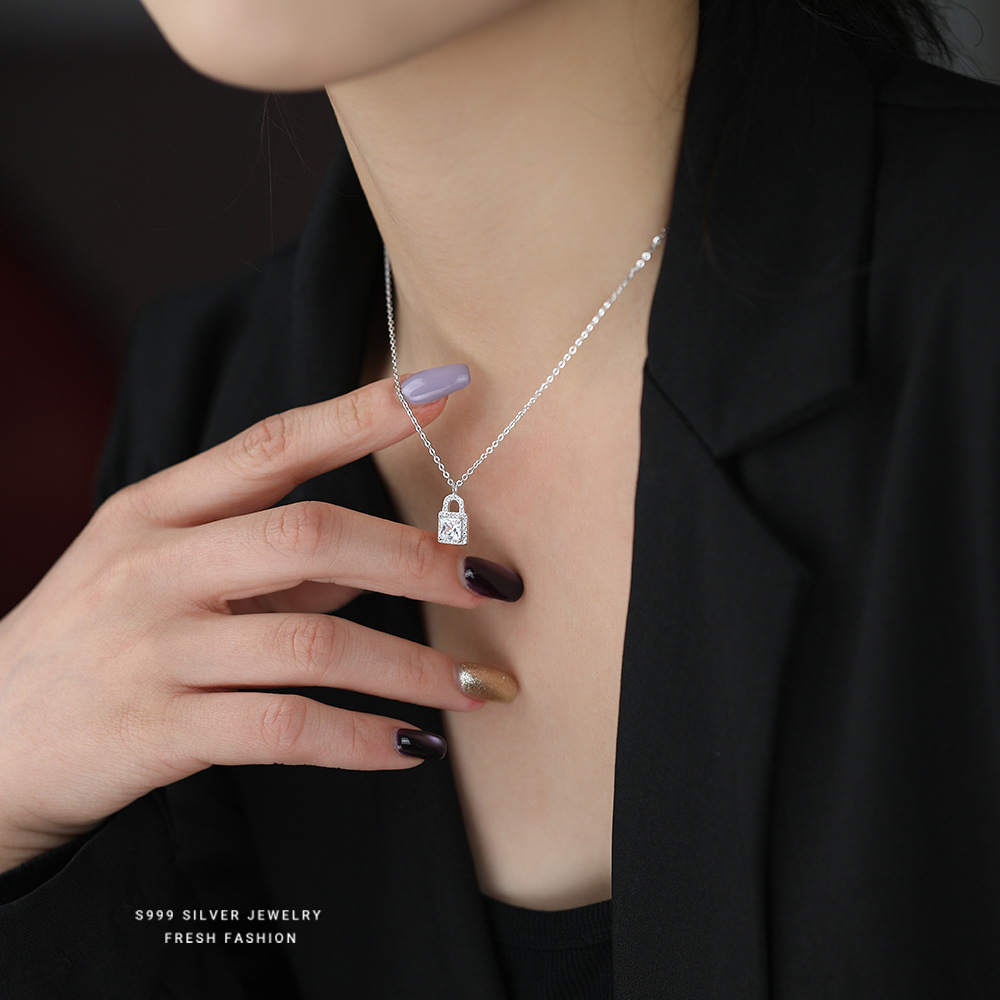 [一生锁爱]S999纯银锆石同心锁项链小众设计高级感超闪满钻锁骨链送女朋友老婆情人节七夕生日礼物
