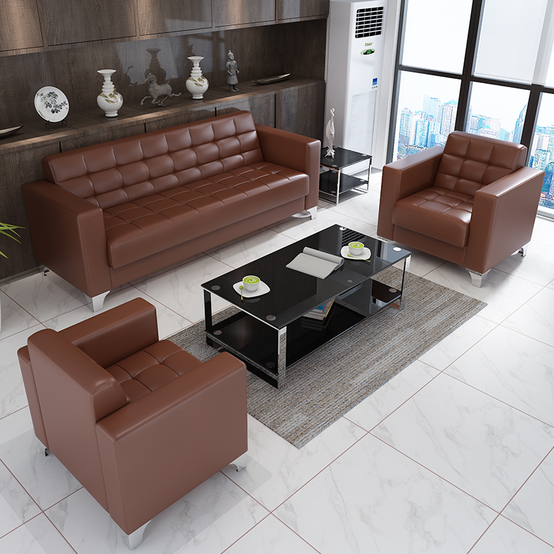 三能 办公沙发休闲会客接待三人位单人位西皮钢架沙发现代简约沙发