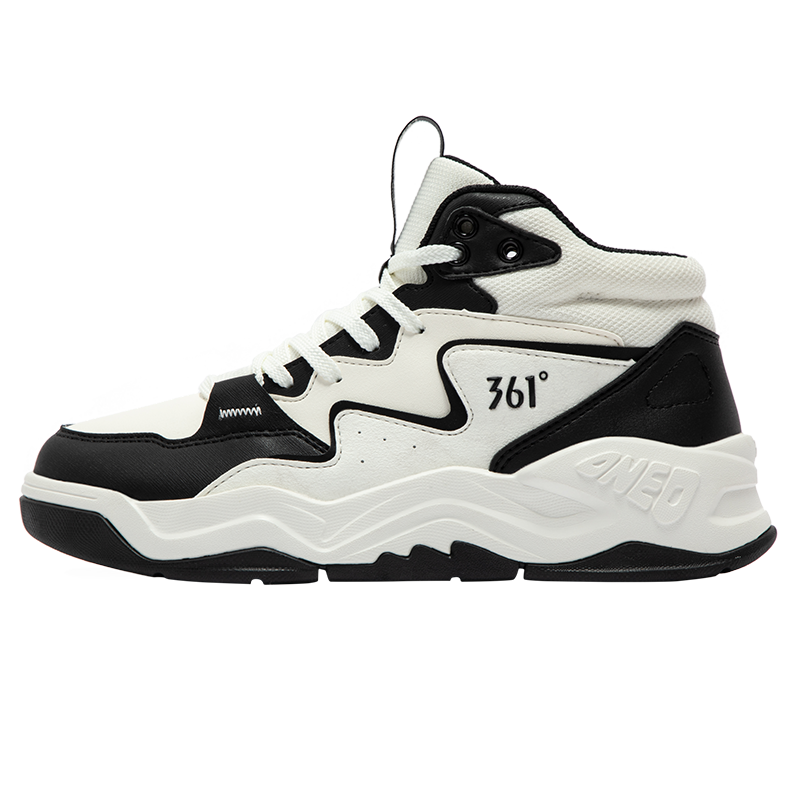 361°板鞋女冬季新款加绒保暖高帮休闲鞋女鞋682446618A 羽毛白/曜石黑 39码