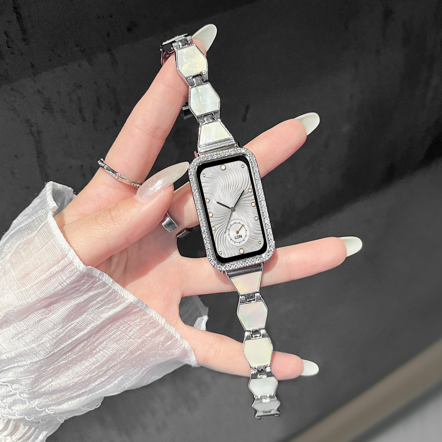 适用于华为手环11表带11pro新款10金属9猫咪镶钻表链watch band98智能NFC荣耀手环10/97夏季高级轻高清大图