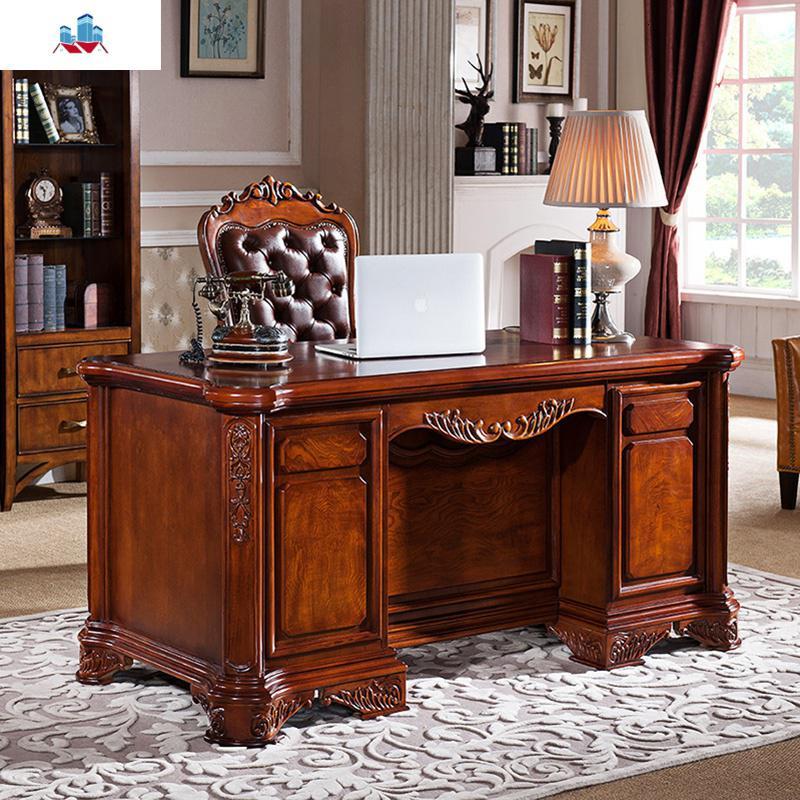 欧式电脑桌办公桌大班台老板桌书房家具学习写字书台美式实木书桌泰